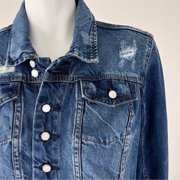 Anthropologie BLANK NYC Jean Jacket Blue Button Front Pockets Distressed - Picture 5 of 11